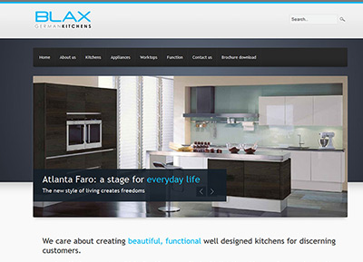A screenshot of the Blax kitchens website home page